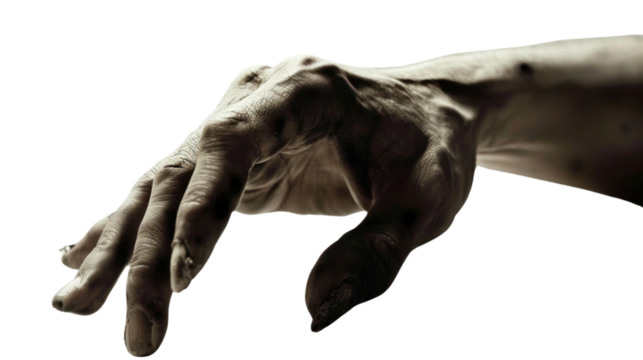 Creeping evil hand,  zombie on transparent background