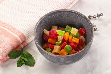 Sweet candied papaya colorful pieses