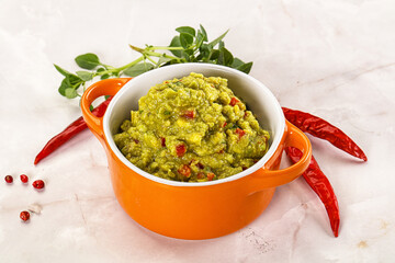 Guacamole with avocado, tomato and chili