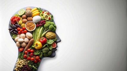 Silhouette of a mind filled with nutrient-rich foods