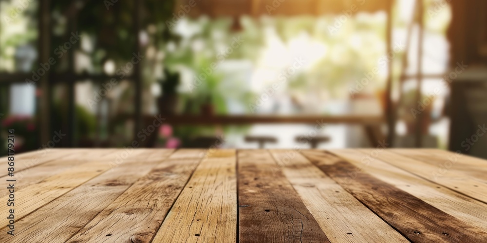Aufkleber the close up picture of empty table that has been made from the wood material and placed inside rest