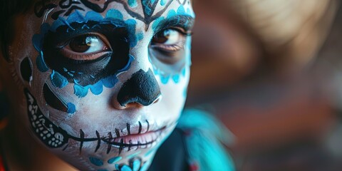 Young boy with skull facepaint