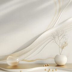 White marble pattern background There is a vase with branches. and a round ball decorated