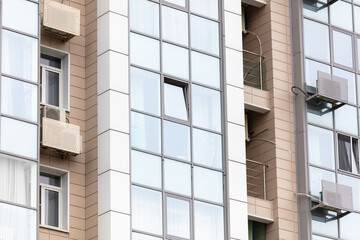 Glass walls of an air-conditioned building as a background