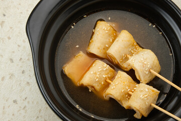 Odeng or Fish Cake Soup, Korean street food. 
