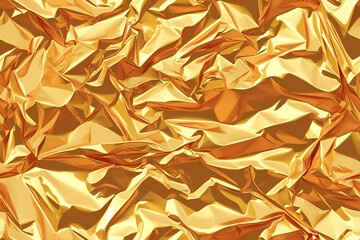 A seamless pattern of crumpled gold foil, featuring a shiny, metallic texture and reflective surface.