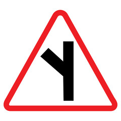 Y inter section warning sign, red triangle, black arrow, traffic symbol, Cautionary Road Sign.