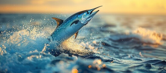 Obraz premium Marlin Leaping Out of the Water at Sunset