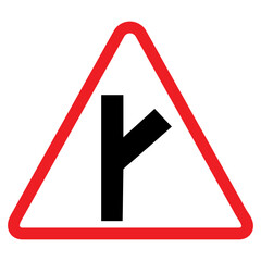 Y inter section warning sign, red triangle, black arrow, traffic symbol, Cautionary Road Sign.