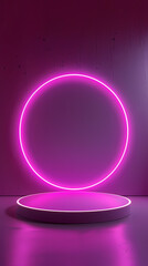 Obraz premium Podium with abstract pink neon light ring