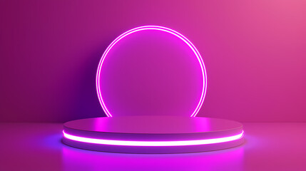 Obraz premium Podium with abstract pink neon light ring