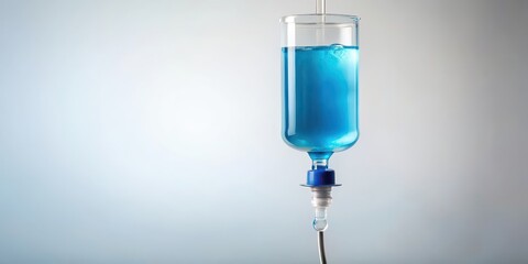 IV bag filled with blue fluid against white background, IV, bag, blue, fluid, isolated, photorealistic, medical