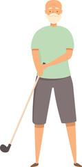Fototapeta premium Elderly man is standing on a golf course, holding a golf club