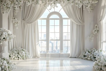 Background wedding with floral and the view outside from windows generative AI	
