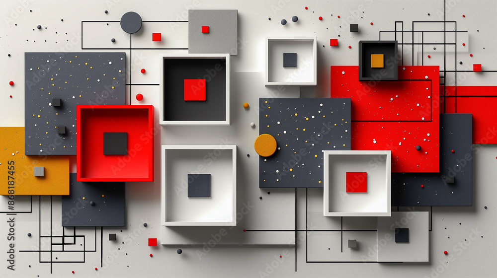 Poster abstract geometric composition with colorful squares and lines