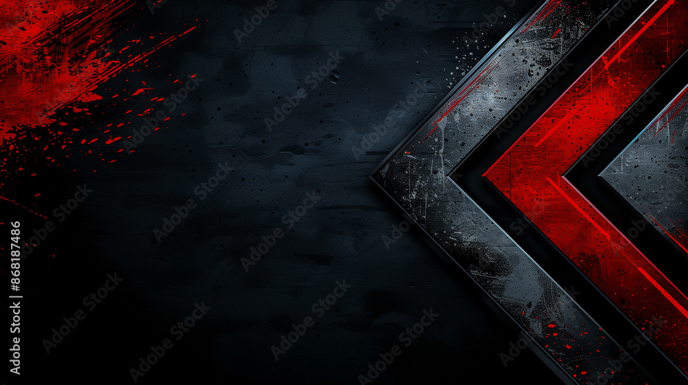 Poster dark abstract design with red splashes and geometric arrows
