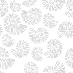 Sea shells and fossils vector seamless pattern. Summer beach hand-drawn doodle seaside print. Ocean fashion textile monochrome black and white colors. Seashore elements design for fabrics, wallpaper