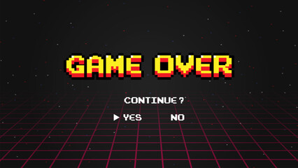 Game over continue.pixel art .8 bit game.retro game. for game assets in vector illustrations.Retro Futurism Sci-Fi Background.  © Maderla
