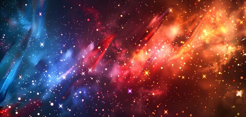 Fototapeta premium Fourth of July, side view of a vibrant fireworks display, American flag billowing in the night, digital 3D rendering, intense colors and sparkling details, perfectly capturing the celebration