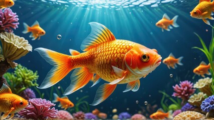 Goldfish in a Tropical Aquarium.