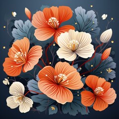 Dark Palette Floral Art: Flat Style Nasturtium Illustration