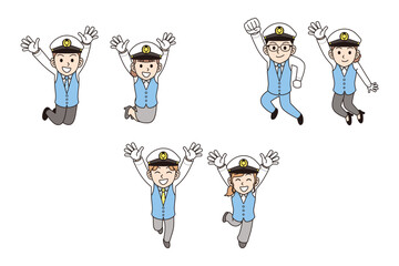 ジャンプしているタクシー運転手