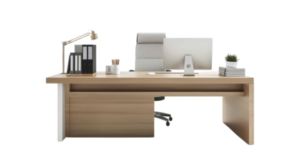 Office workstation desk on transparent background