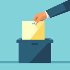 Vote box with hand putting sheet of paper into the vote box. Illustration is dedicated to the elections in the flat style
