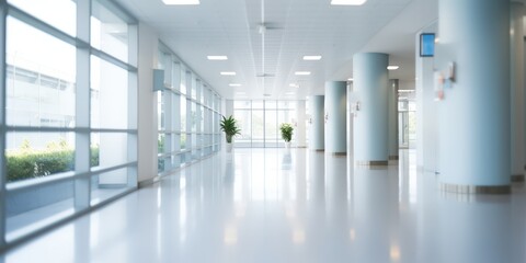 Modern Hospital Hallway with Bright Lighting and Clean Design
