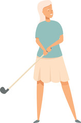 Fototapeta premium Senior woman is enjoying a day on the golf course, swinging her club and aiming for the green