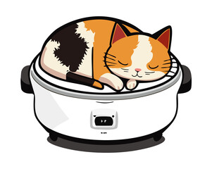 炊飯器で温まる猫_001