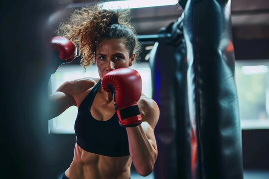 punch bag workout boxercise woman