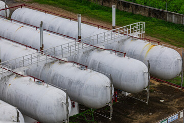 Storage tank of gas LPG in the horizontal white tank's