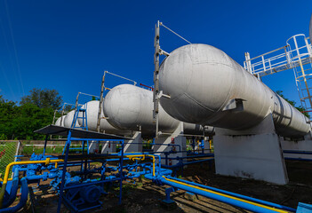 Storage tank of gas LPG in the horizontal white tank's
