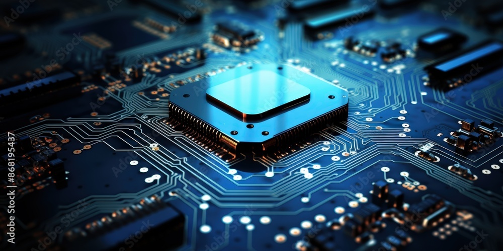 Poster close up of a microchip on a circuit board