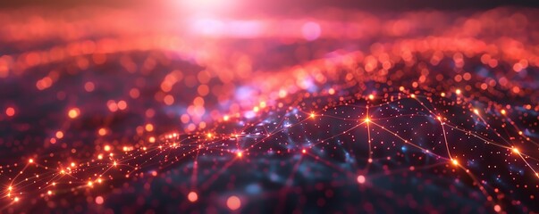 Obraz premium High-tech digital network with interconnected nodes and light trails, ideal for workflow presentations