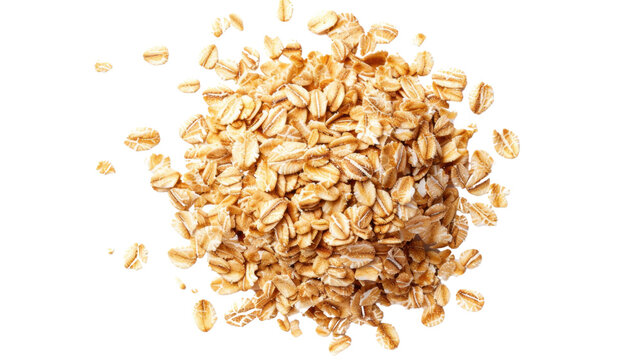 Oat flakes pile on transparent background