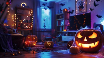 Fototapeta premium halloween pumpkin in the window