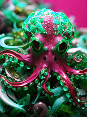 Abstract colorful octopus art in ocean