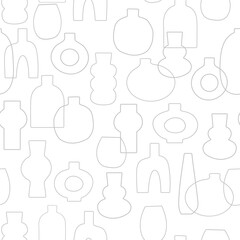 Antique vases vector illustration. Monochrome black and white seamless pattern. Modern minimalist background for social media, web banner. Trendy print for fabric, wrapping paper, package branding