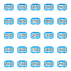 Set of digital modern alarm clocks with electronic numbers. Vector illustration