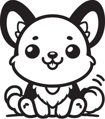 A cute cartoon corgi with big, sparkling eyes and a small tail, outlined in black and white.