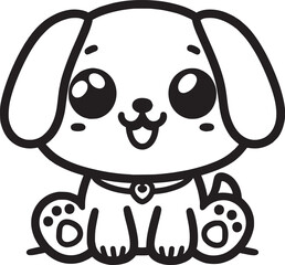 Adobe Illustrator ArtworkA cute cartoon corgi with big, sparkling eyes and a small tail, outlined in black and white.