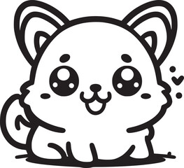 Adobe Illustrator ArtworkA cute cartoon corgi with big, sparkling eyes and a small tail, outlined in black and white.