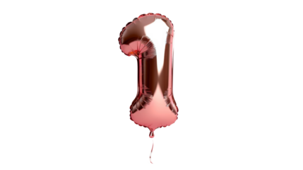 Rose gold balloon, Number one balloon made of rose gold color on transparent  background