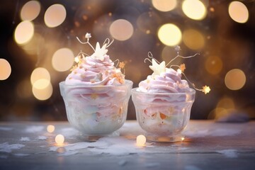 Angelic dessert presented in a fairy-tale-like bokeh wonderland.