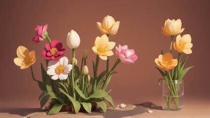 Obraz premium Colorful Flowers in a Glass Vase.