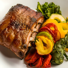 medium rare rib eye Steak full and slice close up