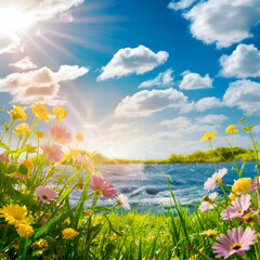 Fir tree against blue sky natural backdrop