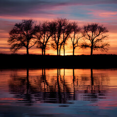 Golden Peaceful Sunset Through Trees on the Susquehanna River in Pennsylvania